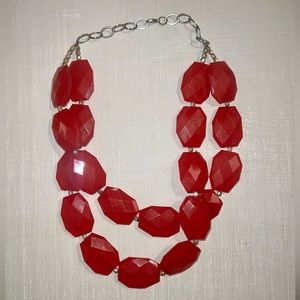 Red multi-strand statement necklace